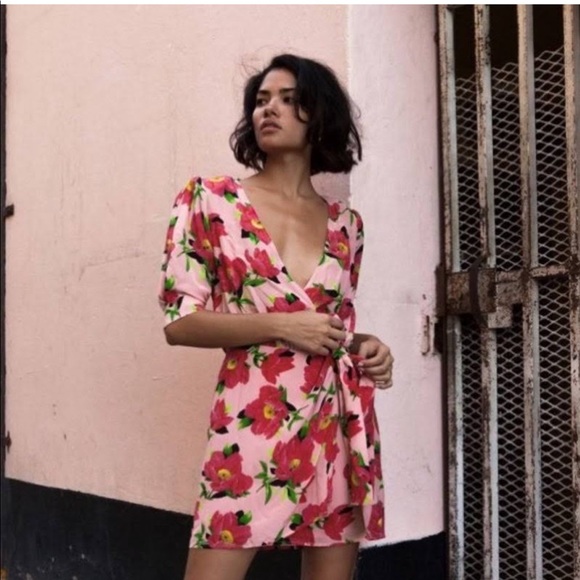 The Kooples Mini Faux Wrap Silk “Peony in Love” Floral Pink Party Dress, NWT! - Picture 5 of 17